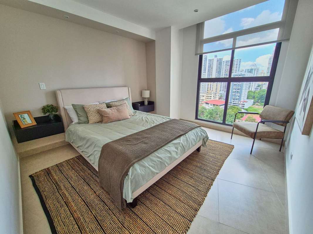 New apartment kitchen with granite counters and cabinetry in PH Cranc El Cangrejo Panama City