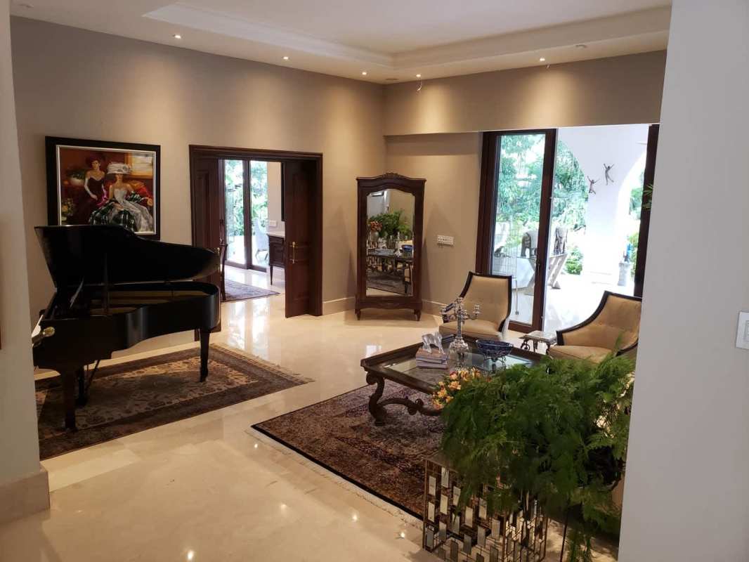 Contemporary illuminated wine cellar with marble accents in luxury mansion Altos del Golf Panama