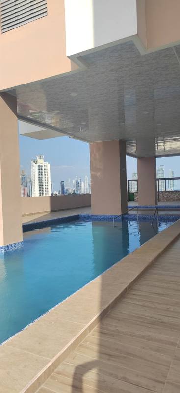 Modern bathroom with glass shower and vanity cabinet in PH Vicky Village apartment El Carmen Panama