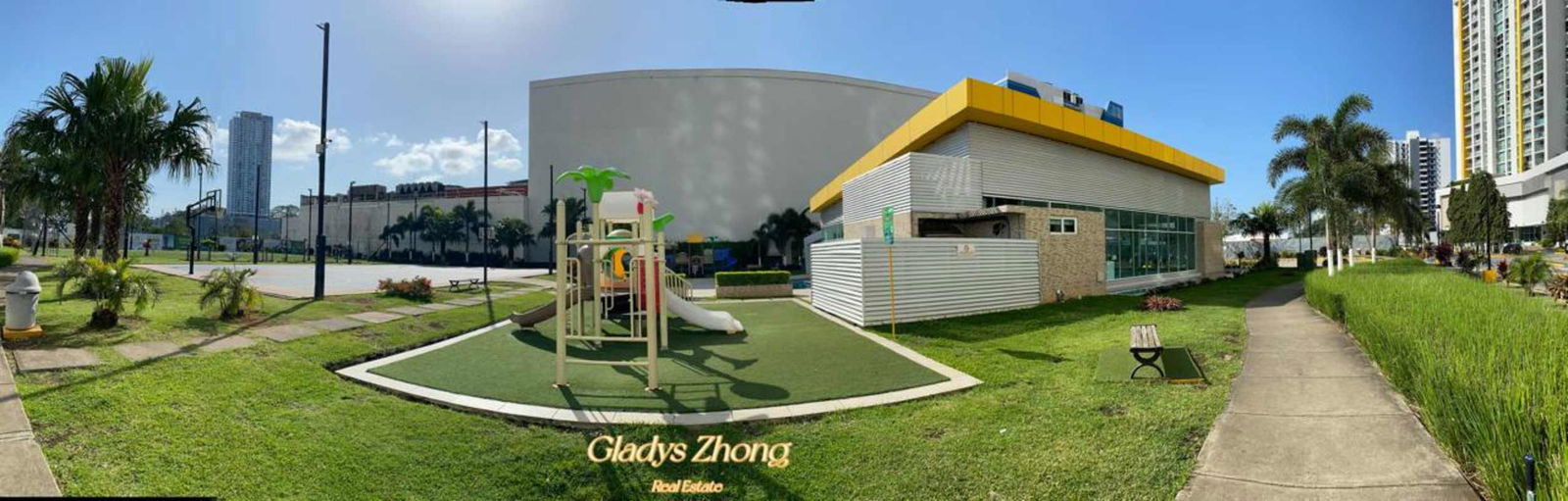 Children’s playground, basketball court, landscaped areas PH King's Park apartment complex Condado del Rey Panama
