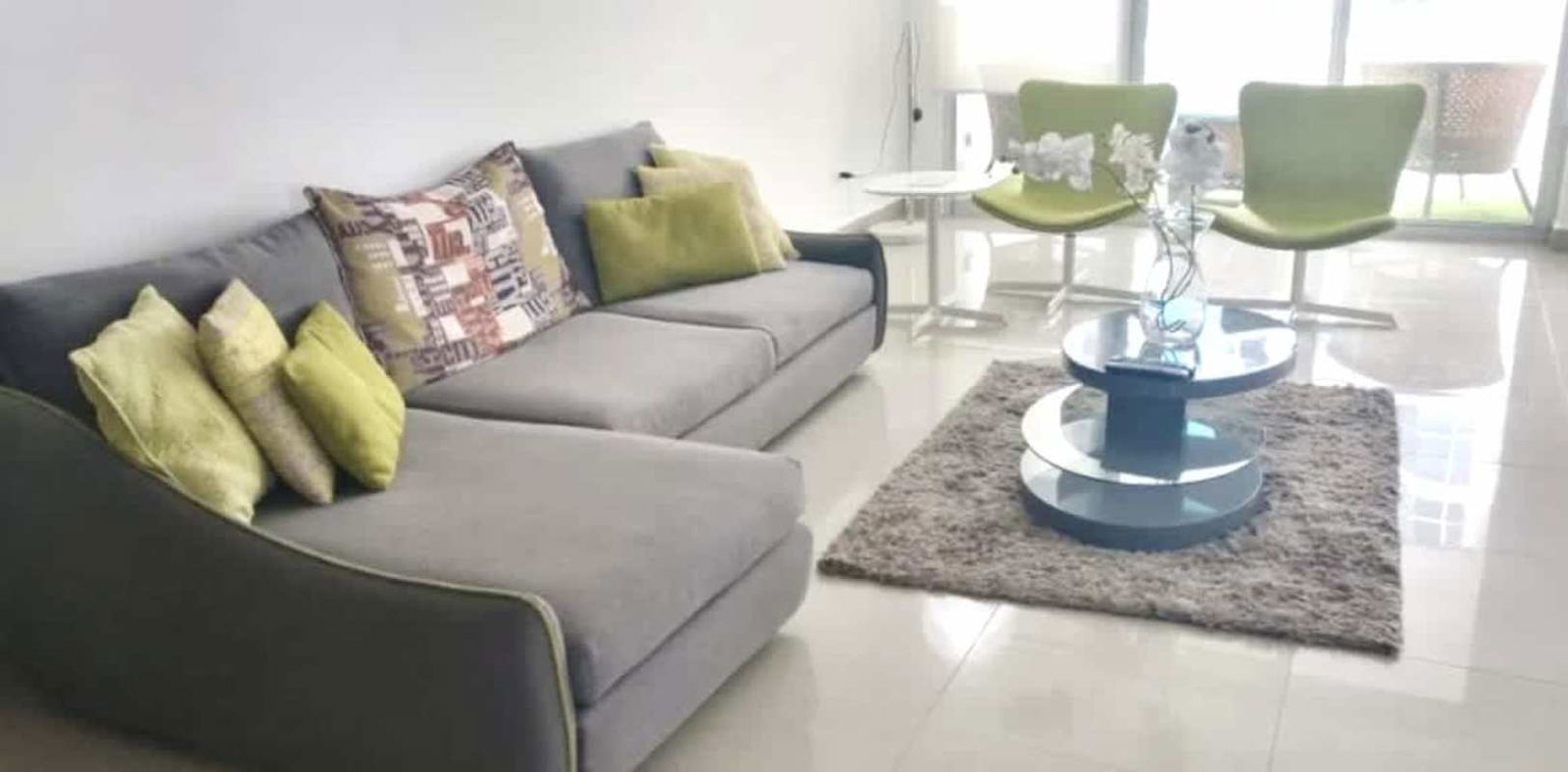 Contemporary bedroom with upholstered bed, mirrored nightstands at PH Miramar Marina on Avenida Balboa Panama City