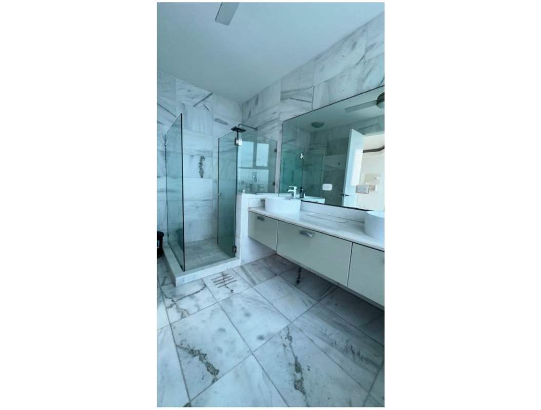 Spacious living dining area with marble floors and ocean views Costa del Este