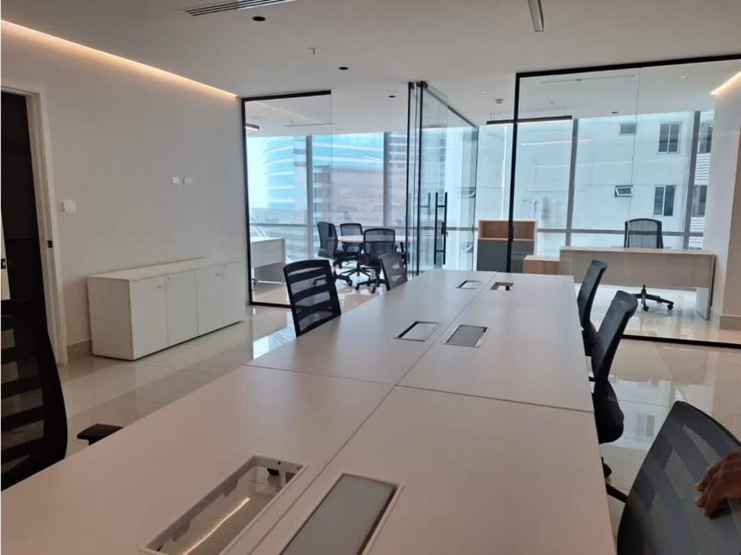 Elegant lobby with reception area in Financial Park Tower Costa del Este Panama