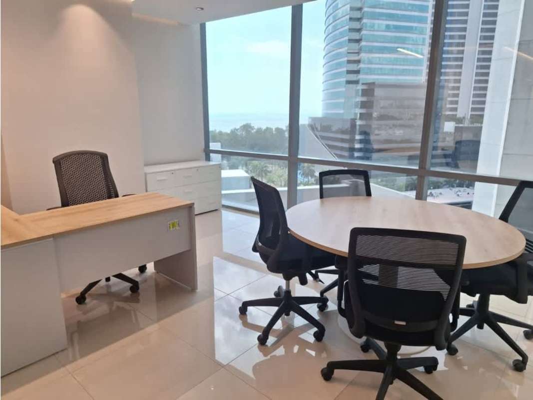 Furnished open-plan office space with panoramic windows in Costa del Este