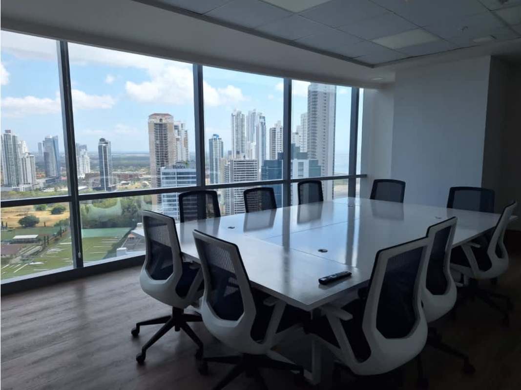 Modern executive corner office with floor-to-ceiling windows in Financial Park Panama