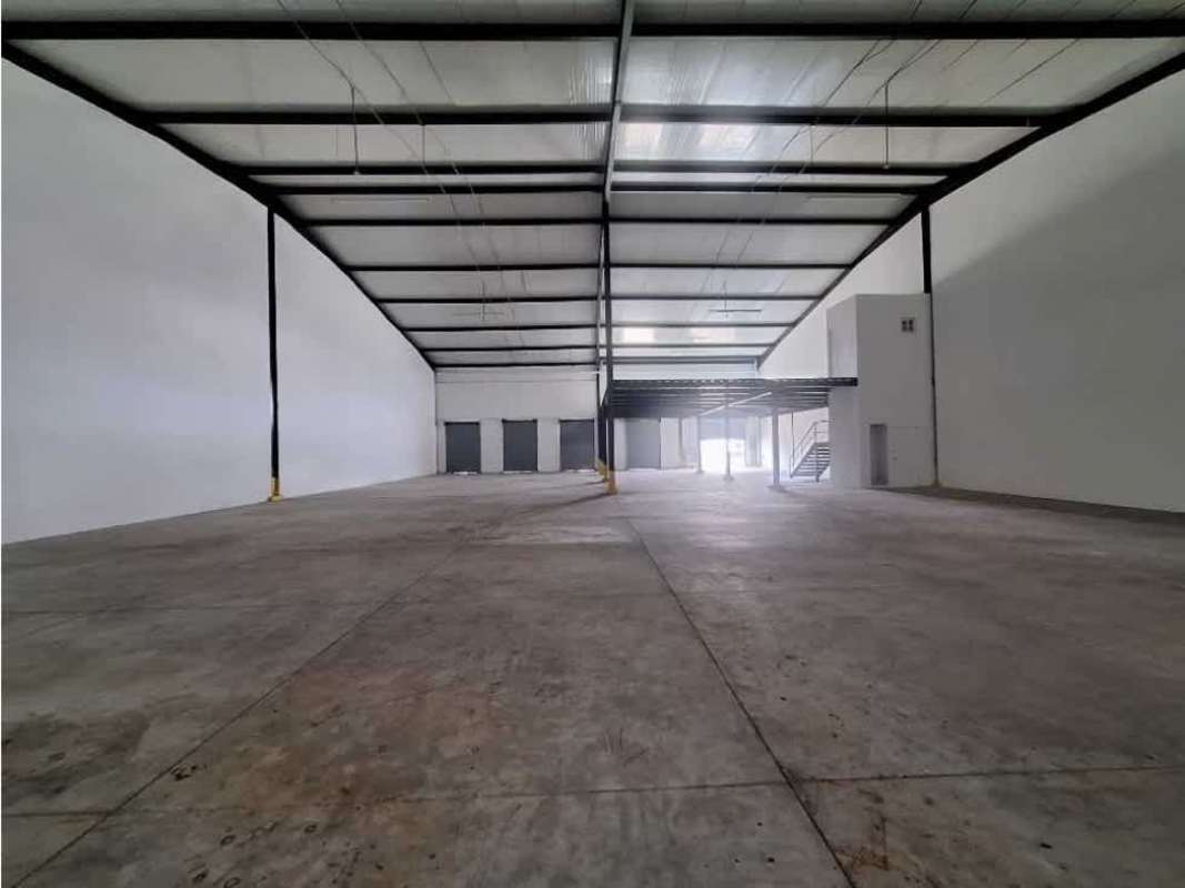 Large empty warehouse interior with high ceilings, mezzanine, and concrete flooring in Pacora Panama