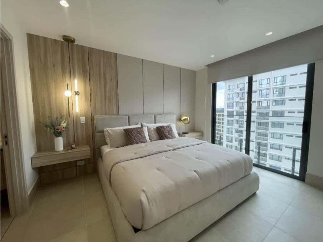 Open concept kitchen with appliances in luxury Ocean House Santa María Panama City apartment