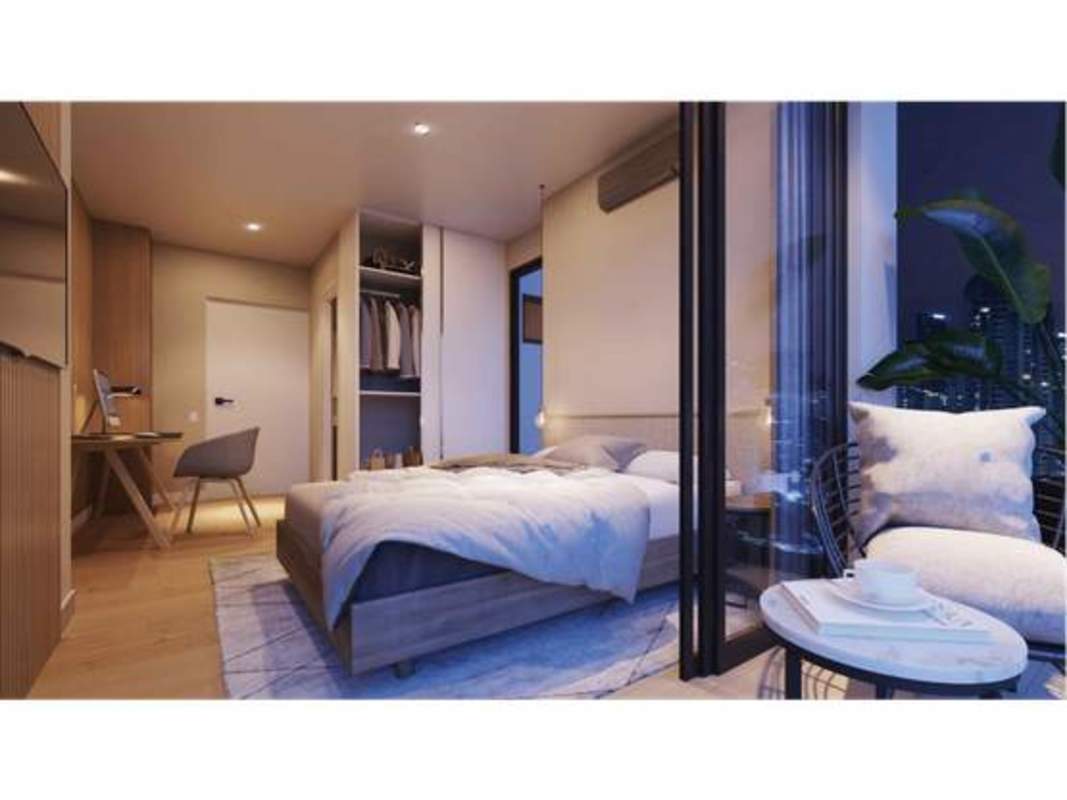 Bedroom with glass door balcony access PH The Hub San Francisco Panama