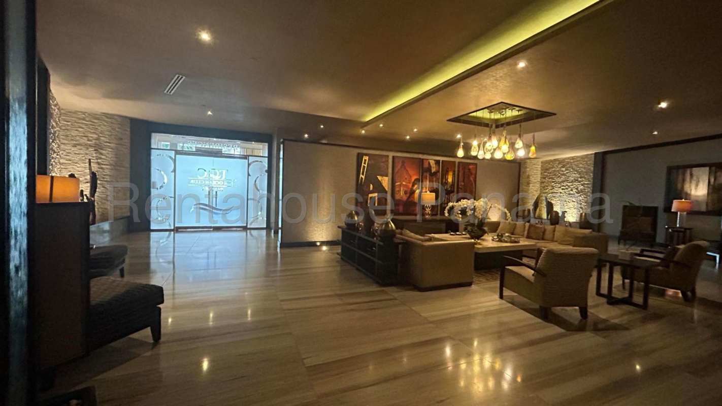 Spacious living and dining room with marble floors, panoramic ocean views at PH Oceana Punta Pacifica