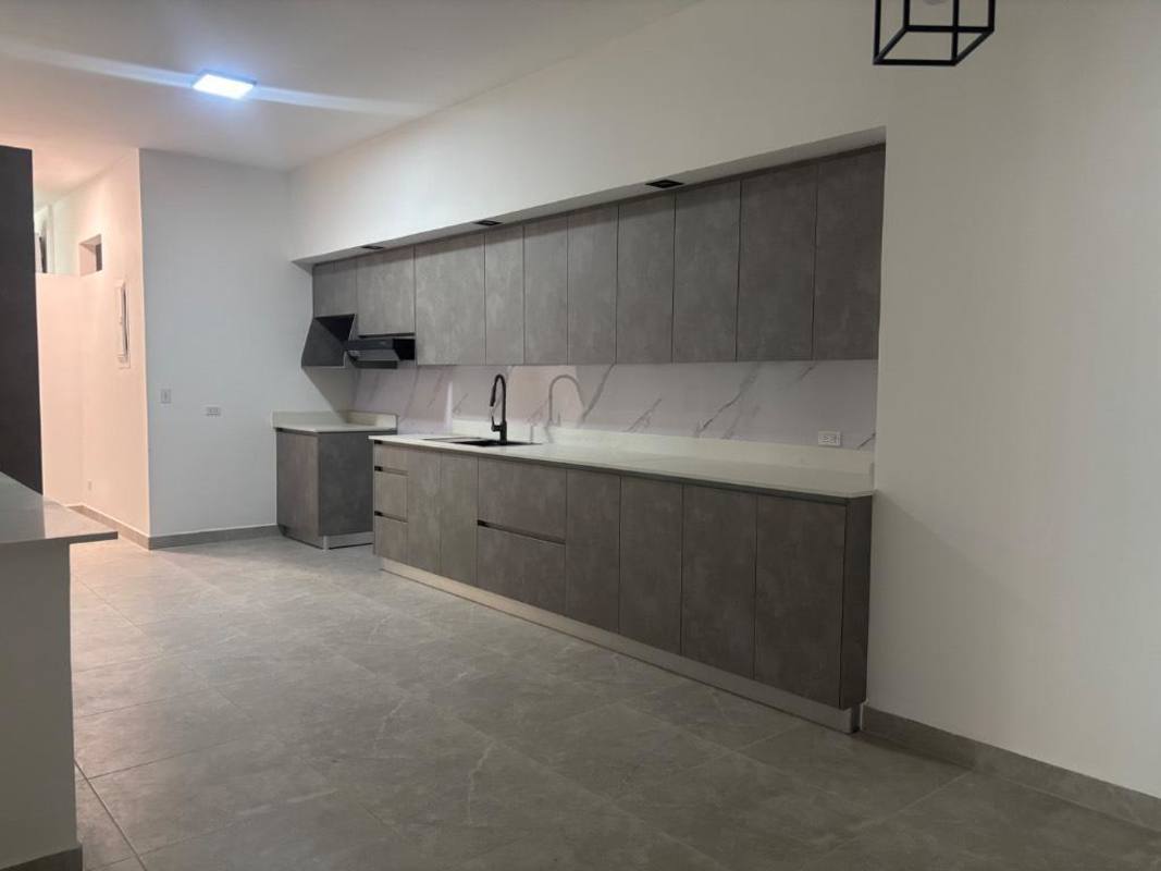 Minimalist gray cabinetry kitchen with appliances and counter PH Oceania 200 Edison Park Panama