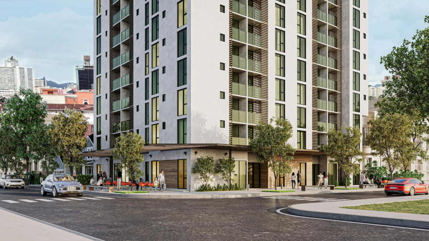 Contemporary multi-storey twin towers with balconies commercial space PH Alexa Panama