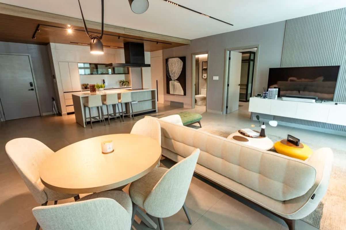 Bathroom with floating vanity and glass shower enclosure PH Urbana Calle Uruguay Panama City