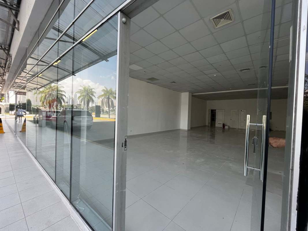 Entry area with glass doors into retail office space for lease Punta Pacifica Panama
