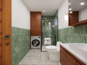 Master bedroom with private bathroom and garden views in Playa Venao beach residence