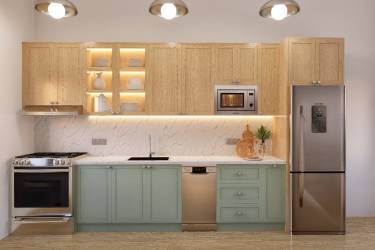 Wooden cabinets, marble backsplash, stainless steel appliances at Cozy Venao Playa Venao Panama