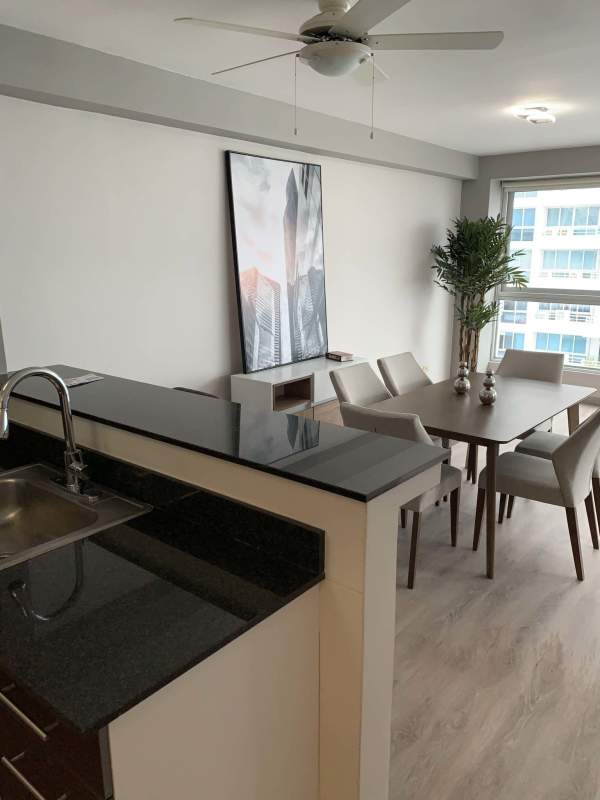 Balcony overlooking Pacific Ocean and Panama skyline in PH Bayfront Tower Avenida Balboa