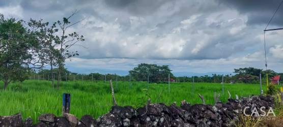 Scenic countryside hectare of green land with distant volcano and privacy fencing in Potrerillos