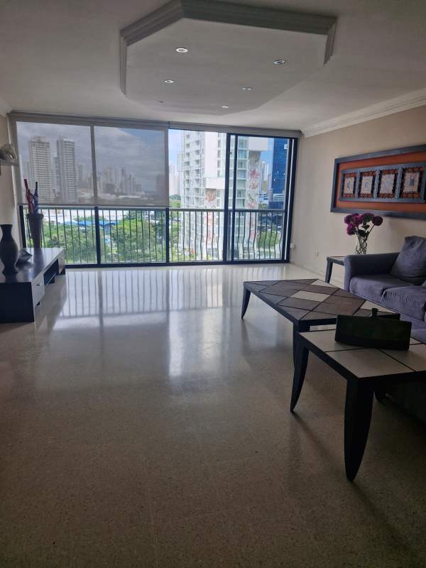 Spacious bedroom in PH Marsella with large windows city skyline view Panama