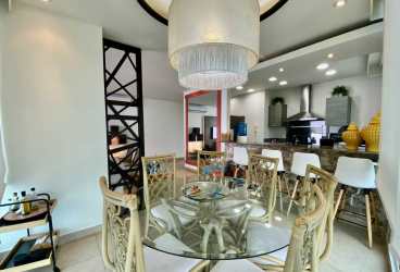 Open concept kitchen dining modern design ocean vista Santa Clara Residences Panama beachfront condo for sale