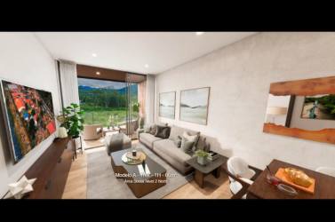 Modern living dining with balcony access panoramic views Boquete Town Center condo