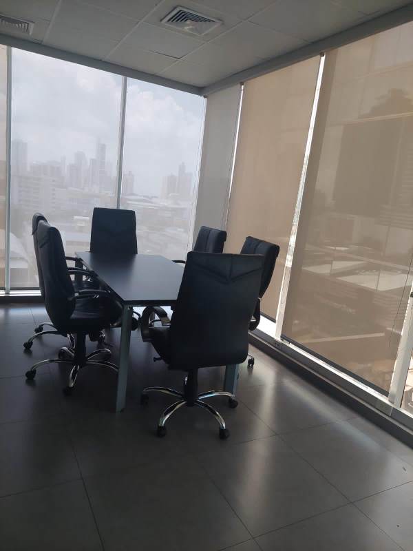 Spacious meeting room with skyline views and roller blinds modern office in Obarrio Panama