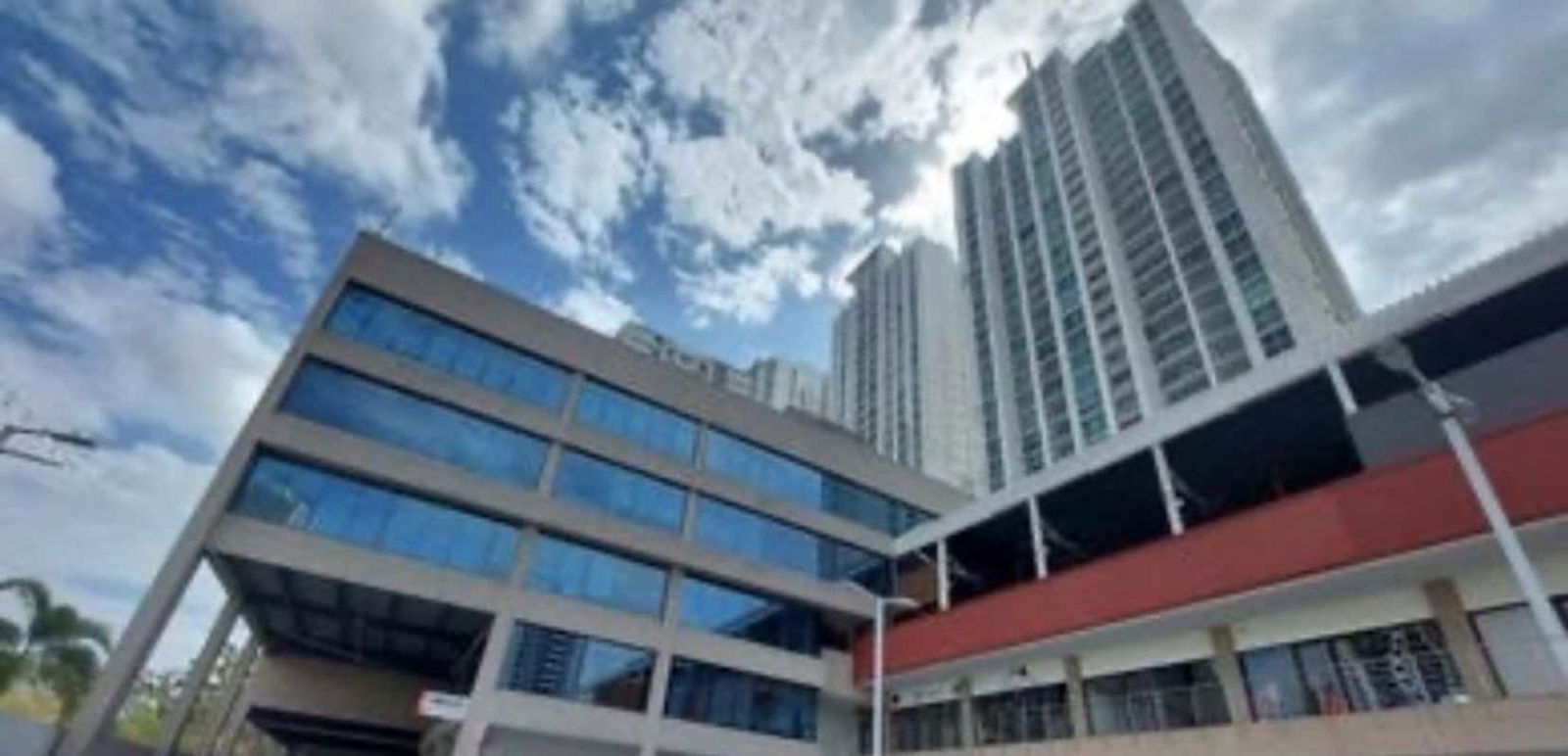 Panoramic view of Condado del Rey commercial plaza with offices for rent