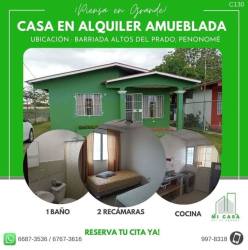 Semi-furnished kitchen with refrigerator, stove and sink in Penonomé rental house