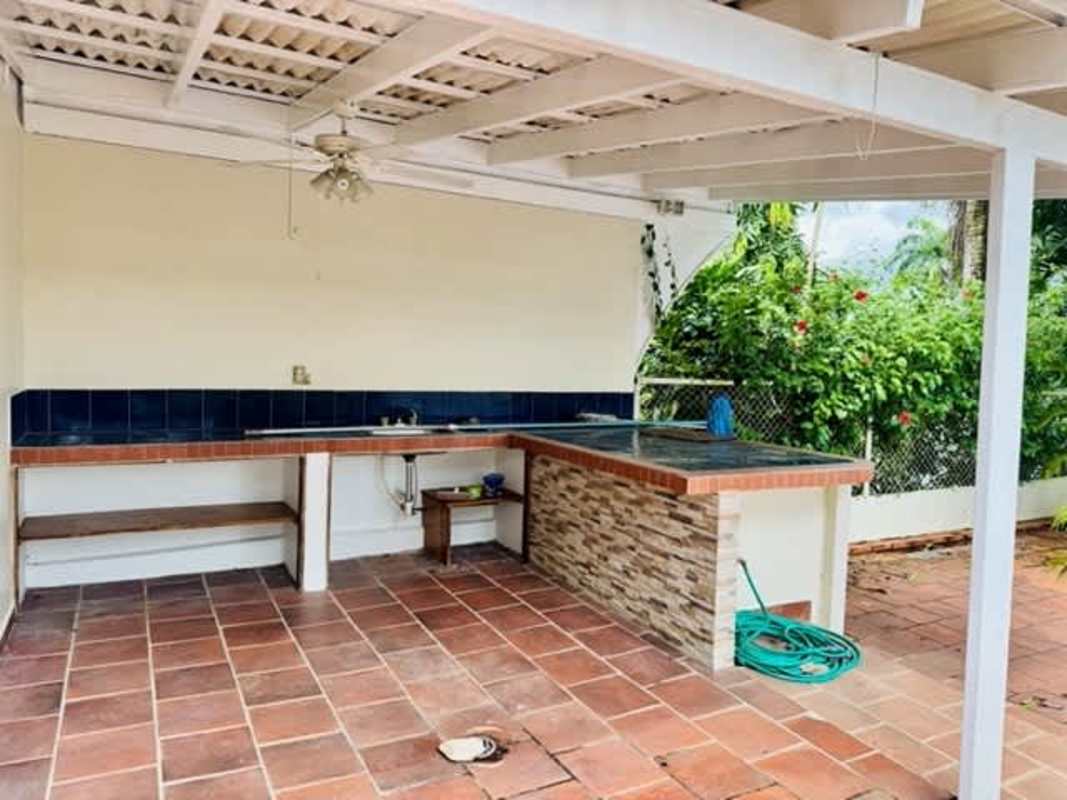 Spacious terrace patio overlooking private pool garden gated community Panama rental