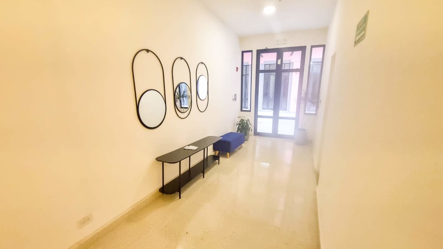 Lobby with minimalist decor secure entrance PH Casa Balcones Casco Viejo Panama