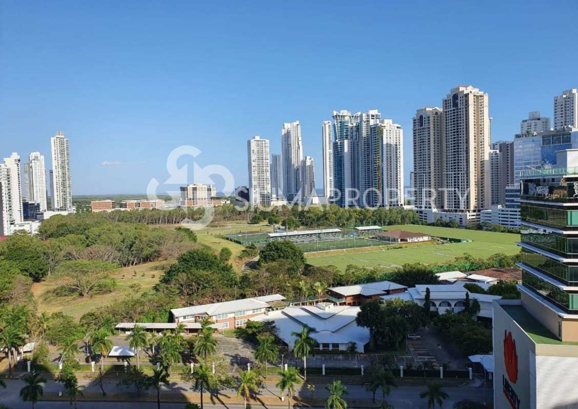 Bright living-dining area with floor-to-ceiling windows and balcony PH Costa View Tower Costa del Este Panama