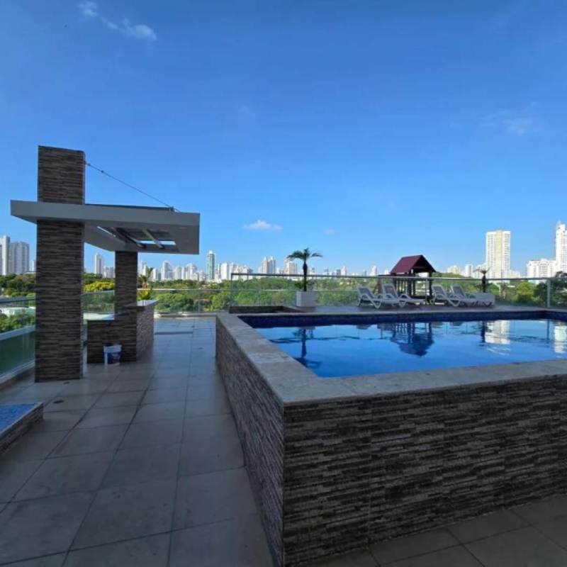 Contemporary kitchen featuring granite countertops and cabinetry in PH Arenas Park Parque Lefevre Panama City