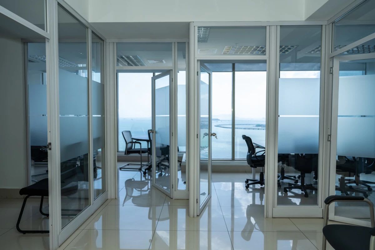 Open plan workspace with panoramic ocean views in PH BICSA Tower on Avenida Balboa Panama City