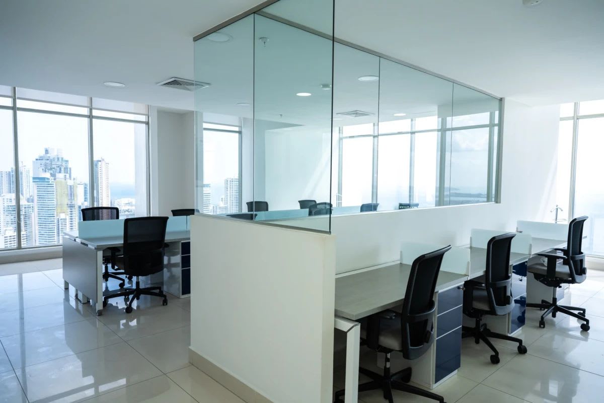 Executive corner office with city skyline view in PH BICSA Financial Center Panama City