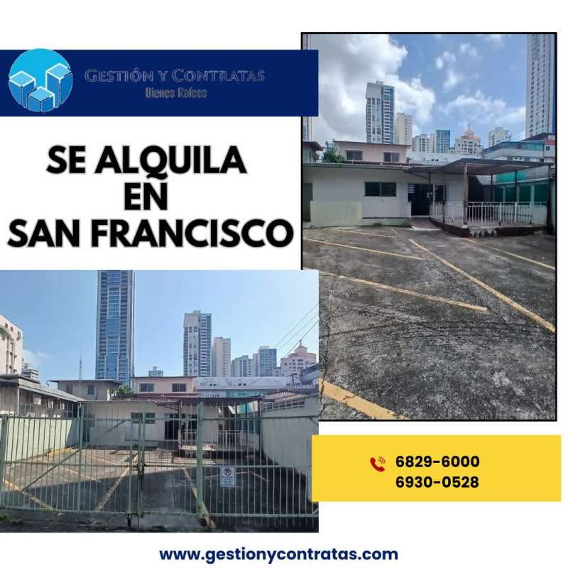 Exterior of commercial property for rent in San Francisco Panama with gated parking and urban high-rise surroundings