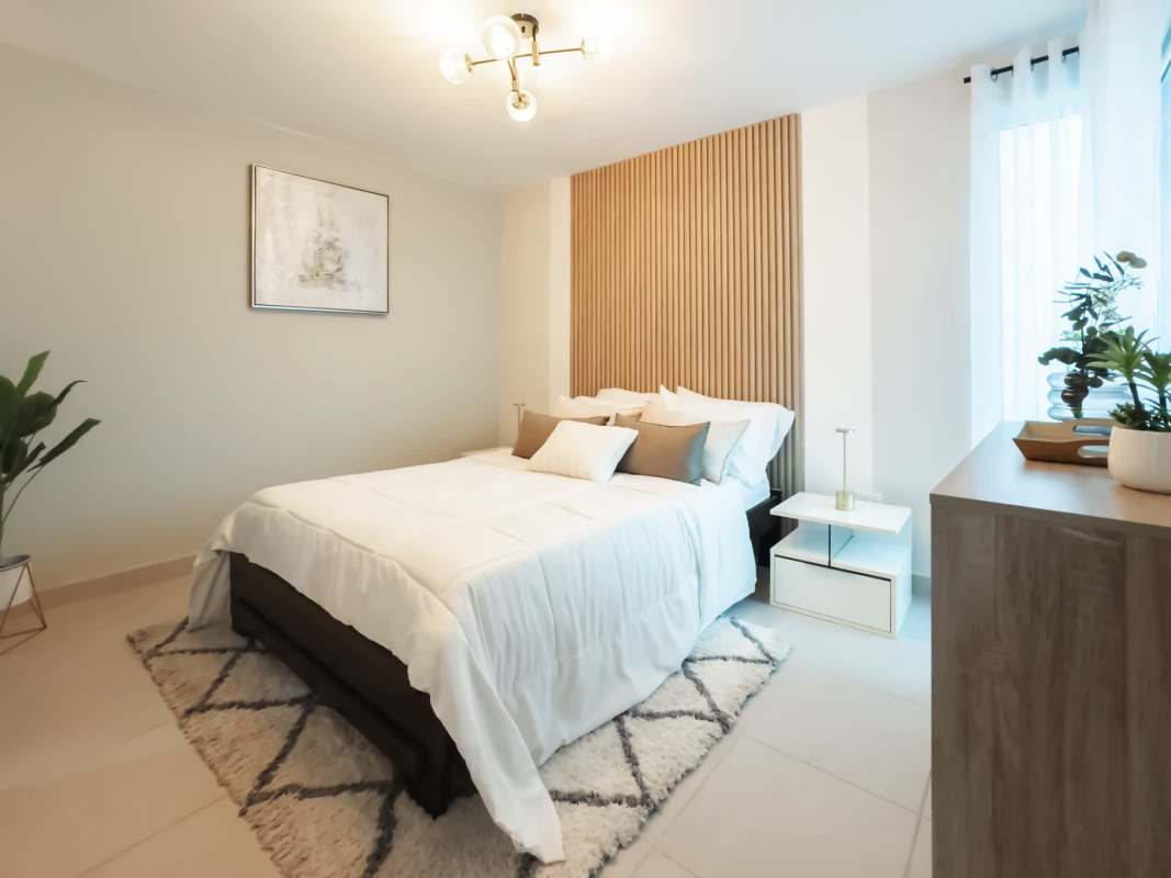 Contemporary bathroom with granite countertop walk-in shower minimalist fixtures in PH Los Pueblos Tower