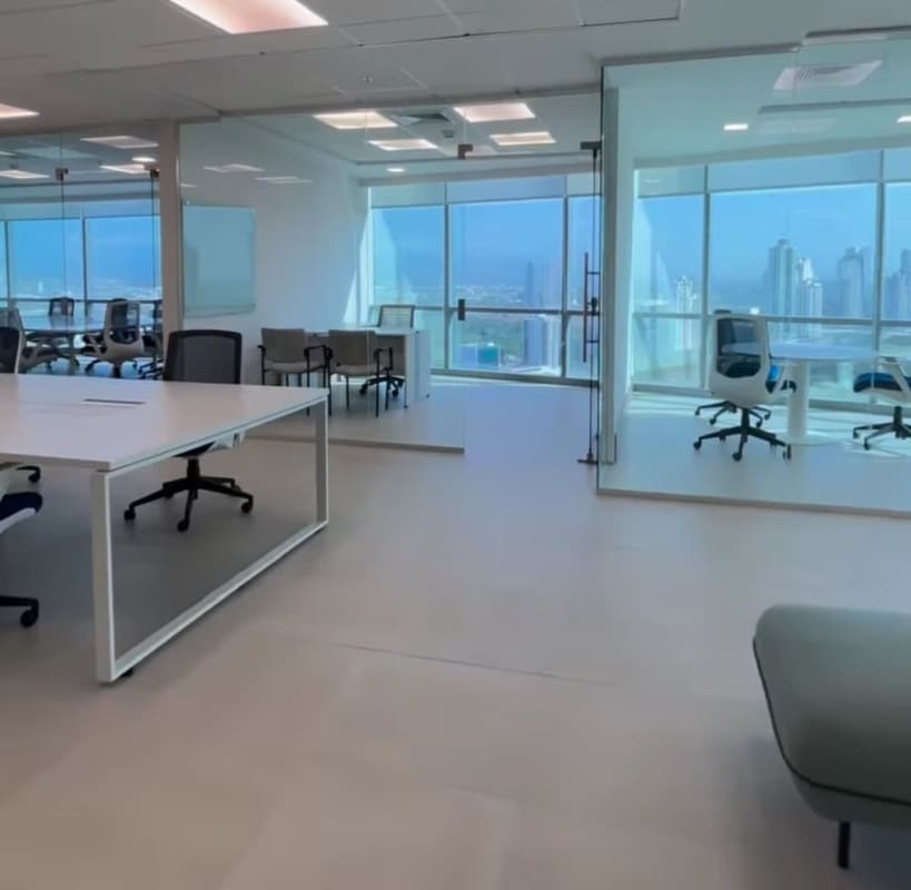Reception desk and open furnished workspace Costa del Este Business Park Panama