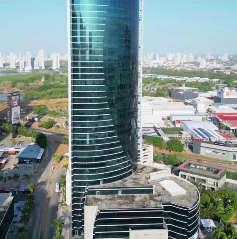 Glass partitioned conference room with skyline views in Costa del Este Business Park Panama