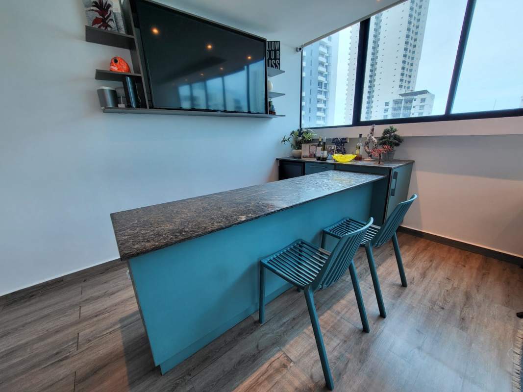 Modern upgraded kitchen with granite countertops and appliances at PH Star Bay Tower Panama City