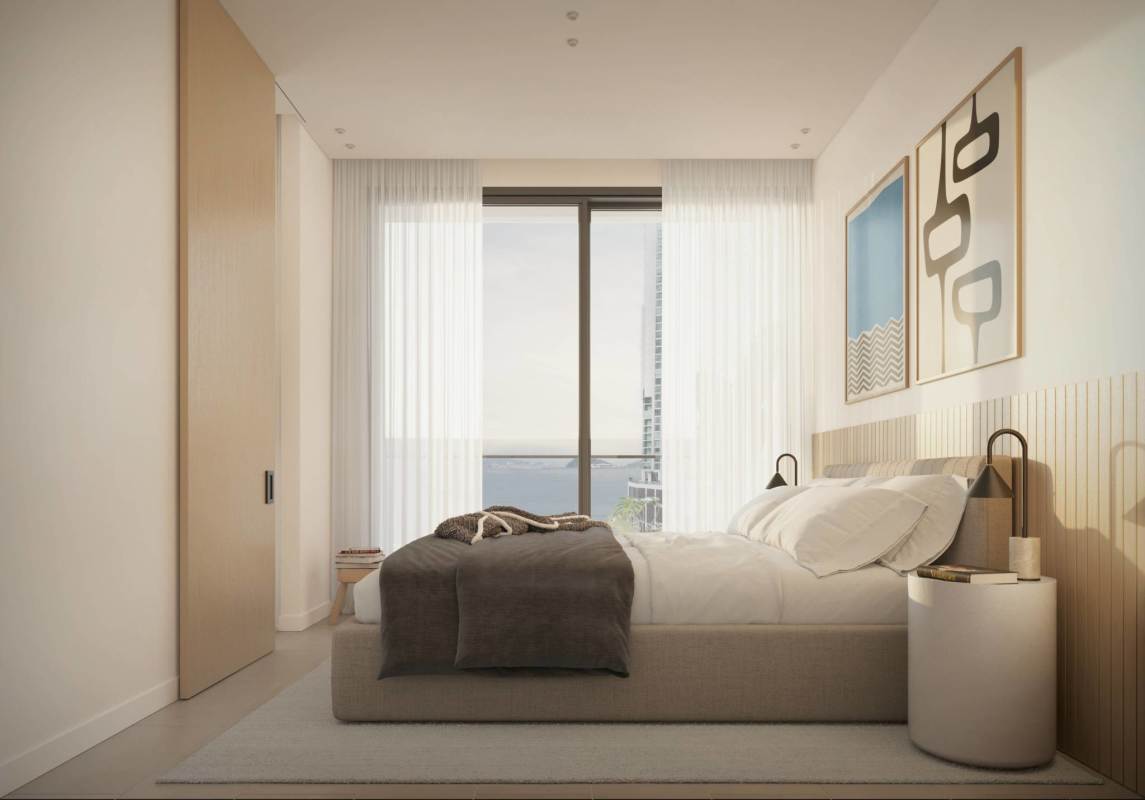 Modern gym with panoramic windows overlooking Panama City skyline at Punta Pacifica Residences