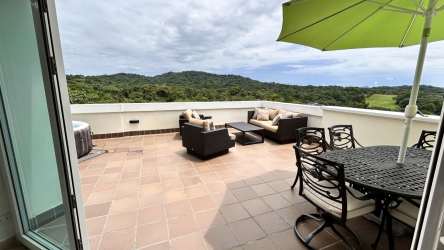 Terrace with outdoor seating and mountain views overlooking green landscapes in Cocoli Panama
