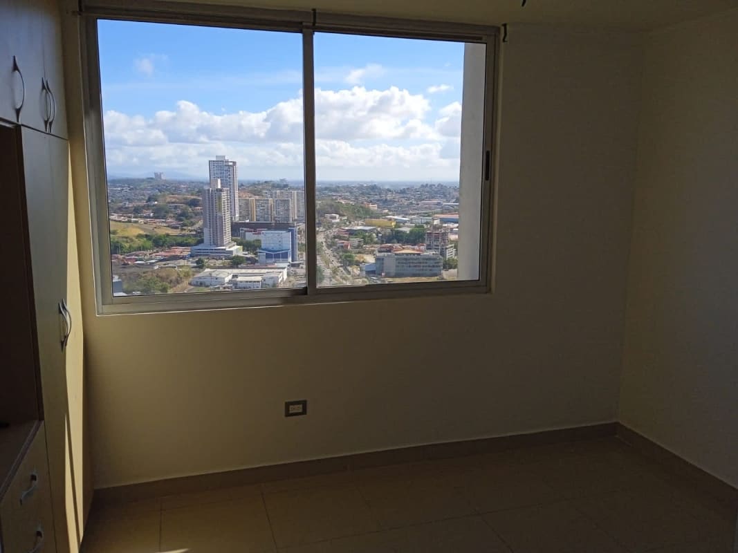 Bedroom window view Condado del Rey skyline in apartment for sale Panama