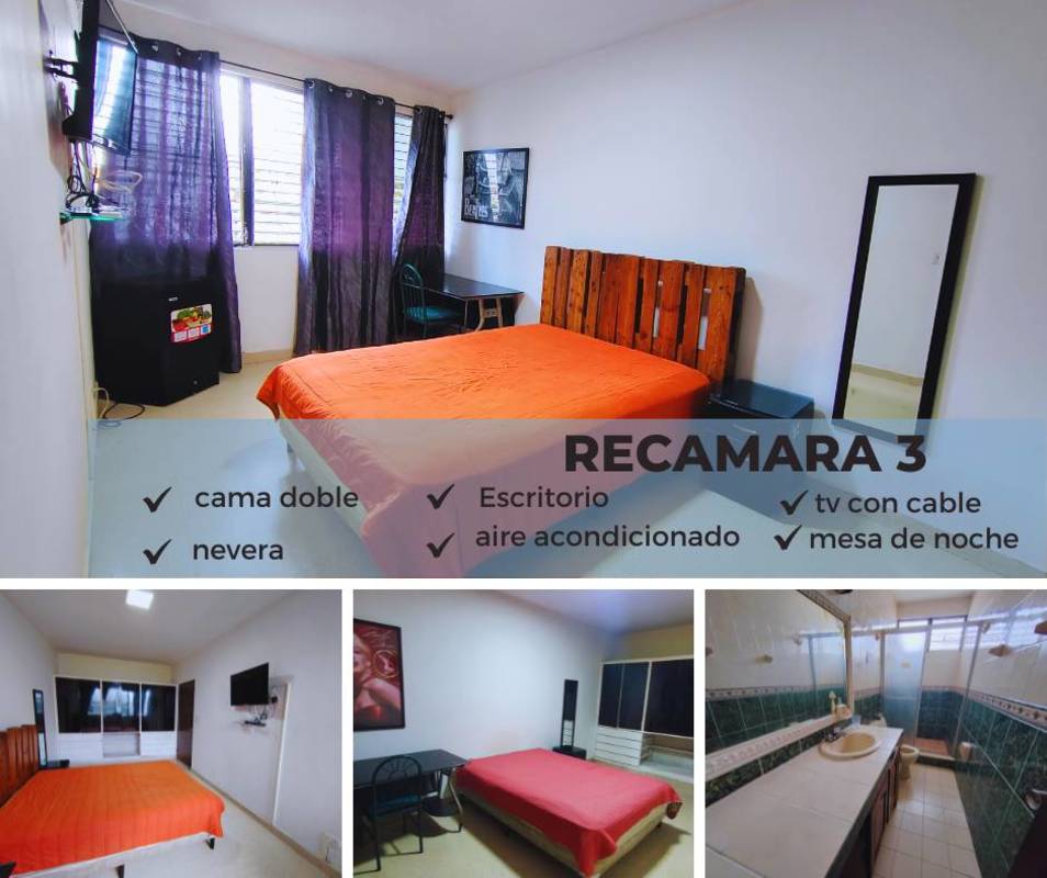 Simple bedroom with fan, wardrobe, mini fridge El Carmen Bella Vista Panama room rental