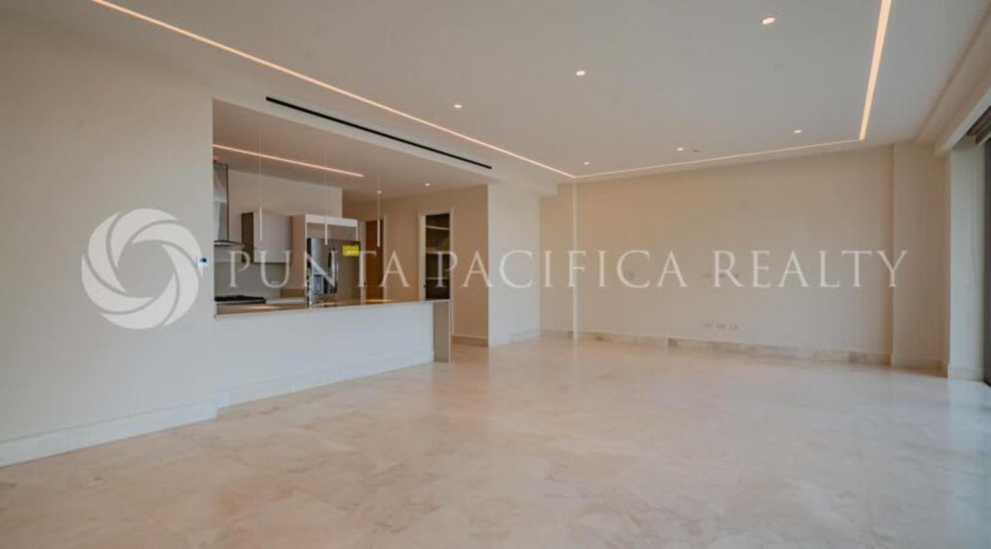 Modern kitchen with marble counters, large island, stainless steel appliances in Beach Club Residences Ocean Reef Panama