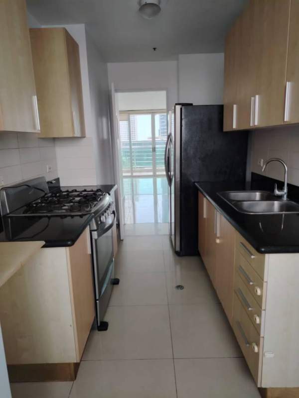 Unfurnished master bedroom with large window, city view and porcelain tile in PH Costa View