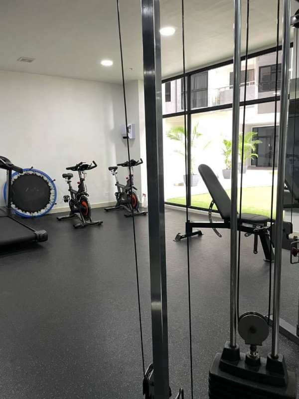 Furnished living room with balcony view modern décor PH Worldwide Plaza Campo Alegre Panama