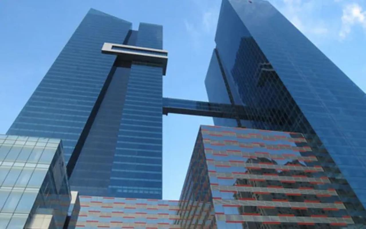 Reception area with Oceania Business Plaza sign and modern paneling Punta Pacifica Panama