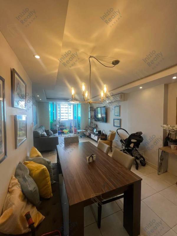Modern bright apartment living dining connected to balcony city view El Cangrejo Panama