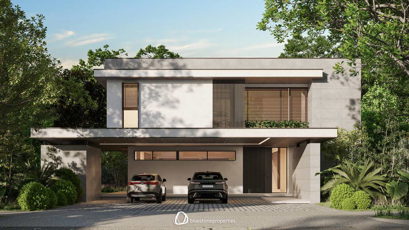 Modern floor plan showing multiple bedrooms, living and garden areas in Santa Maria Golf luxury house Panama