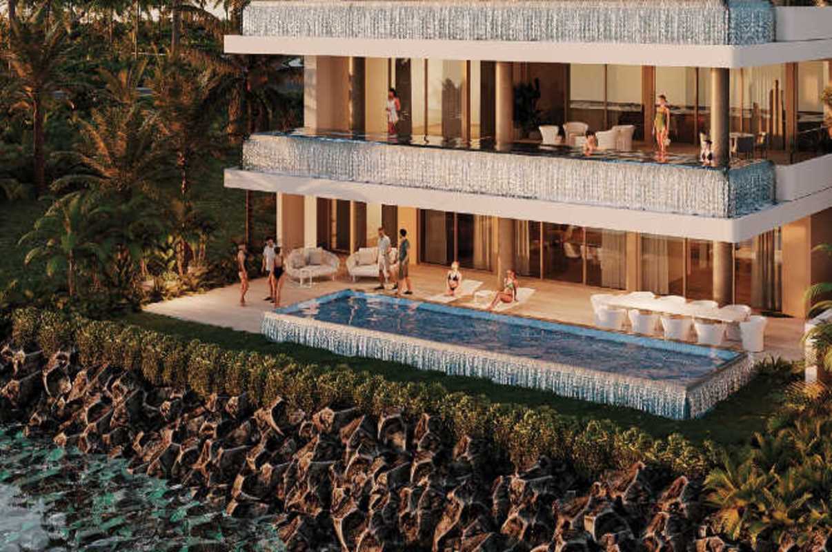 Modern waterfront villa with two-story terraces and infinity pool with ocean front views at Ocean Reef Islands Panama