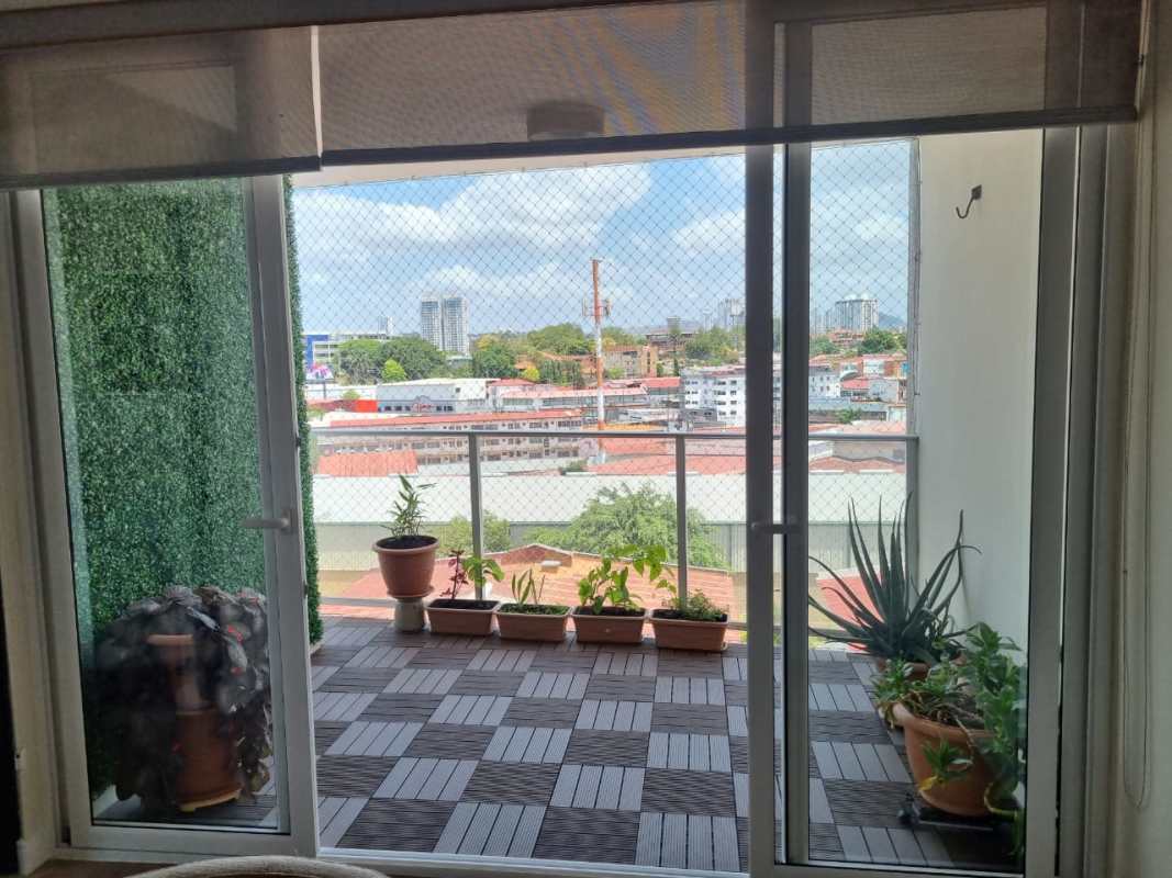 Private balcony with cityscape view and safety mesh PH Royal Tower Carrasquilla Panama
